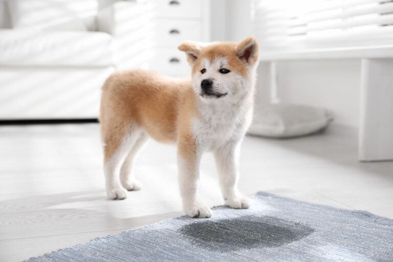 un chiot a fait ses besoins sur un tapis